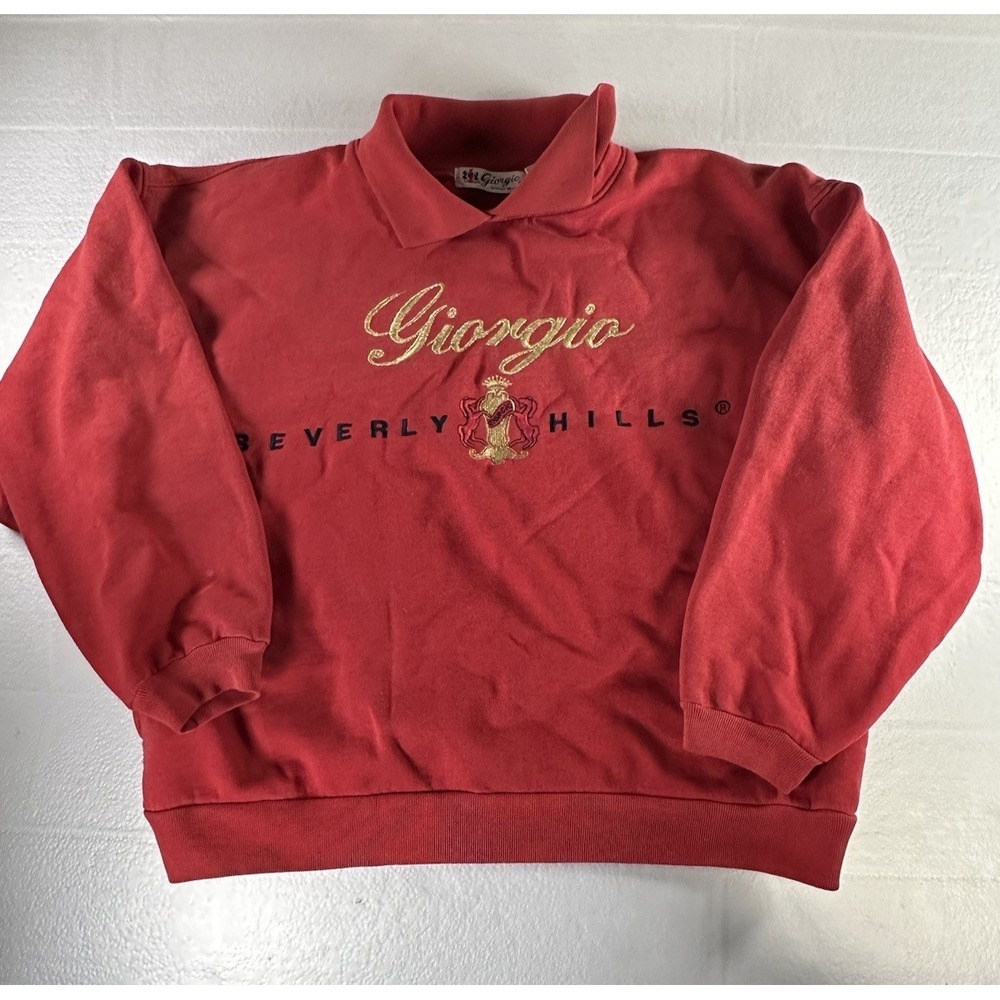 VTG Giogio Beverly Hills Red‎ Crewneck Sweatshirt Embroidered Womens M USA Made